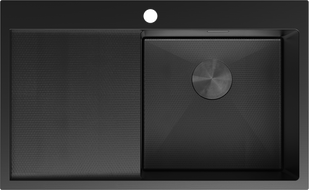 Mexen Exar terasest köögivalamu 1-kausiline ka nõudekuivatusalusega, parem 780 x 480 mm, must HC - 6434781010P-70HC
