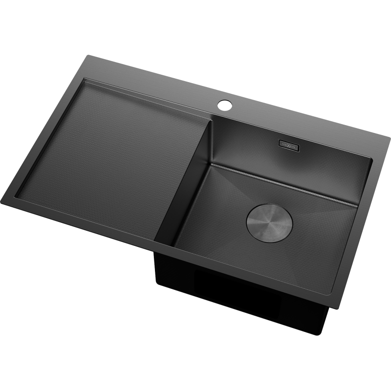 Mexen Exar stainless steel sink single-bowl with drainer, right 780 x 480 mm, black HC - 6434781010P-70HC