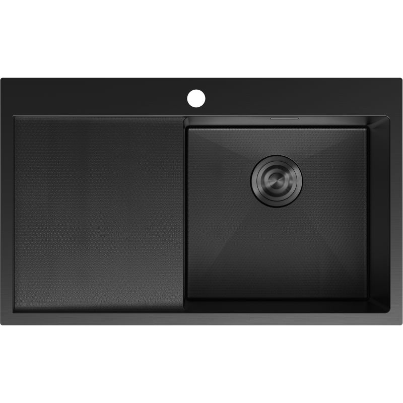 Mexen Exar stainless steel sink single-bowl with drainer, right 780 x 480 mm, black HC - 6434781010P-70HC