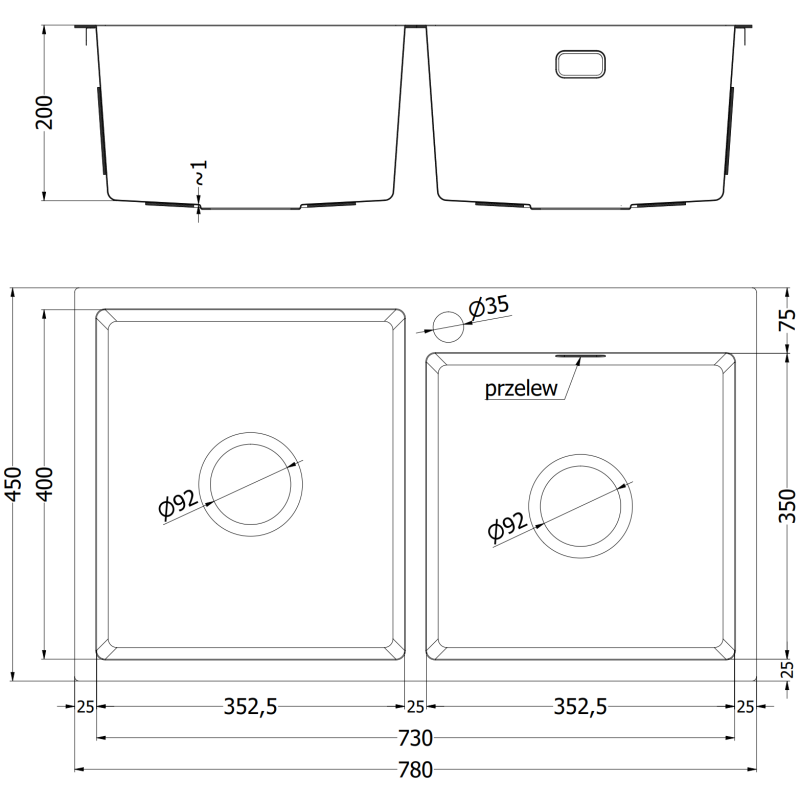 Mexen Xorin zwee-Kommissioun Stolzenzär Begoe 780 x 450 mm, gëllen - 6441782000-55