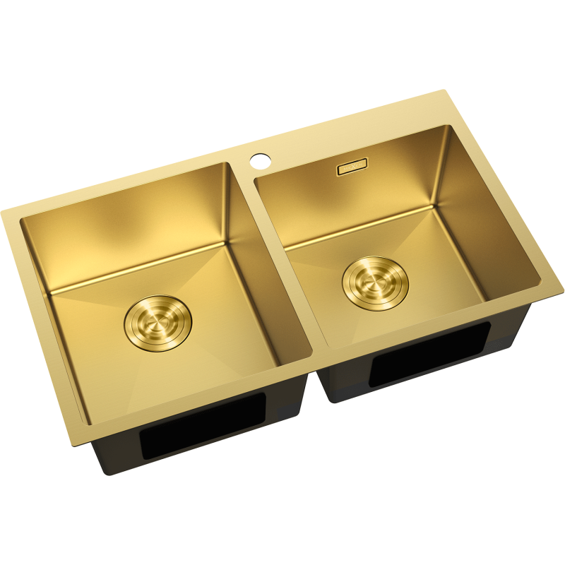 Mexen Xorin lava-loiça de aço inoxidável, 2 cubas, 780 x 450 mm, dourado - 6441782000-55