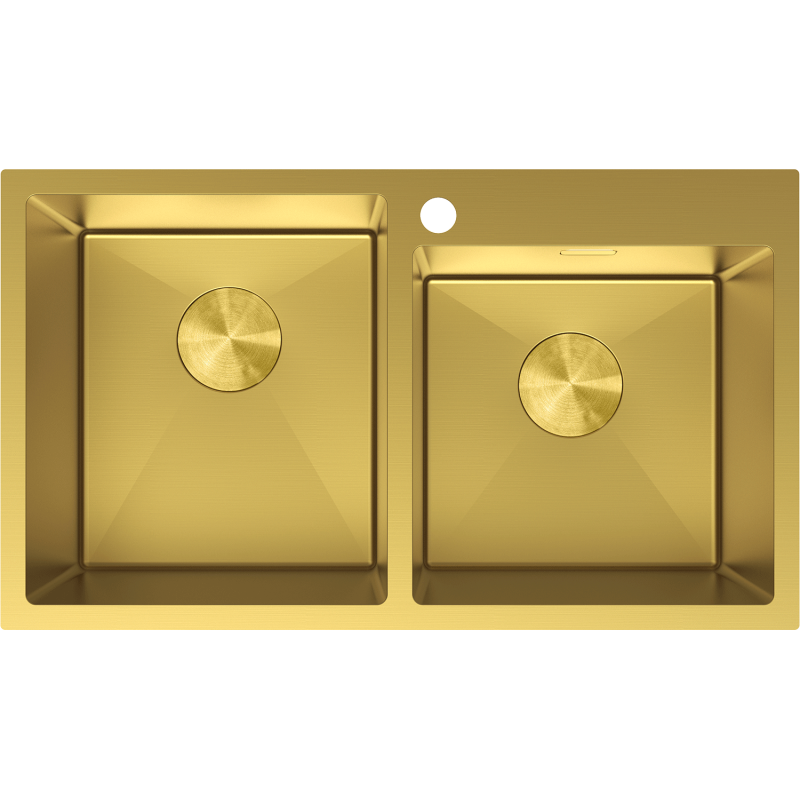 Mexen Xorin stalen gootsteen met 2 kommen 780 x 450 mm, goud - 6441782000-55