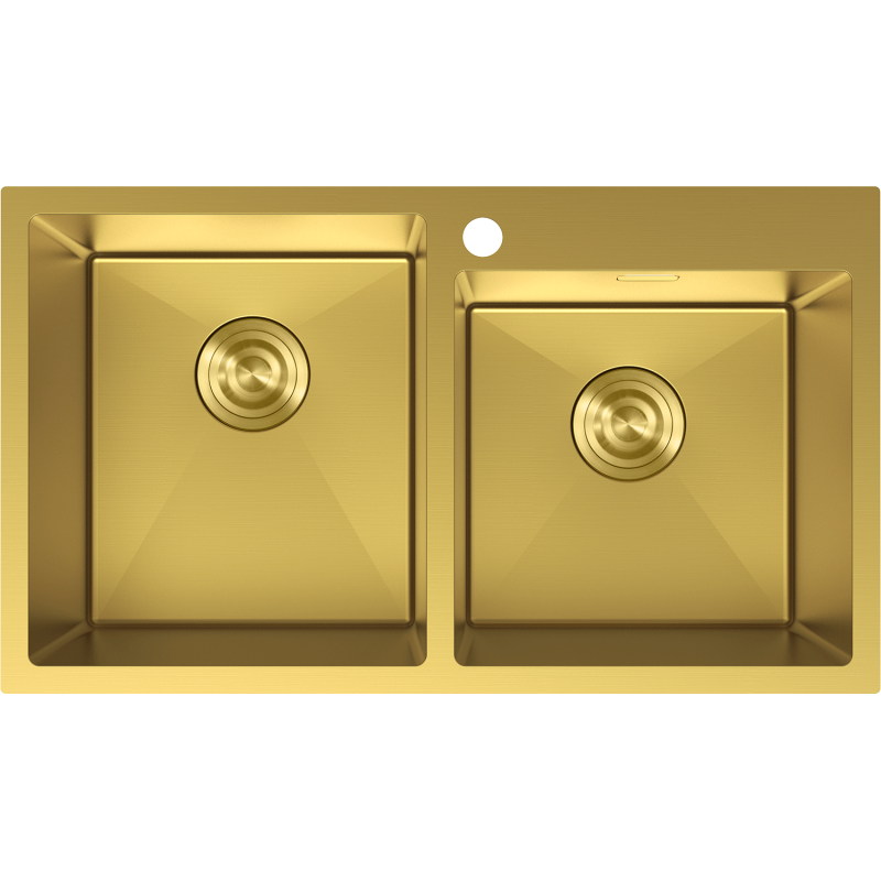 Mexen Xorin stalen gootsteen met 2 kommen 780 x 450 mm, goud - 6441782000-55