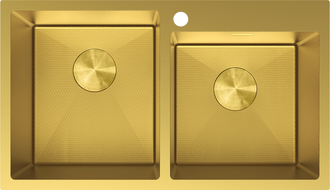 Mexen Xorin stalen gootsteen met 2 kommen 780 x 450 mm, gouden HC - 6441782000-55HC