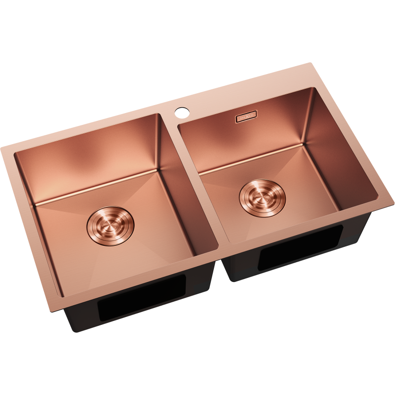 Mexen Xorin teräsinen 2-osainen pesuallas 780 x 450 mm, kupari - 6441782000-65