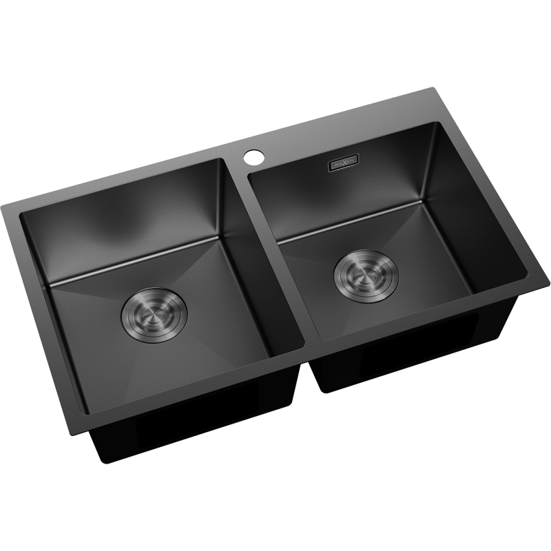 Mexen Xorin évier en acier inoxydable à 2 bacs 780 x 450 mm, noir - 6441782000-70