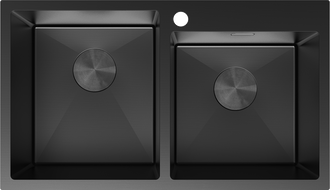 Mexen Xorin steel sink with 2 bowls 780 x 450 mm, black - 6441782000-70