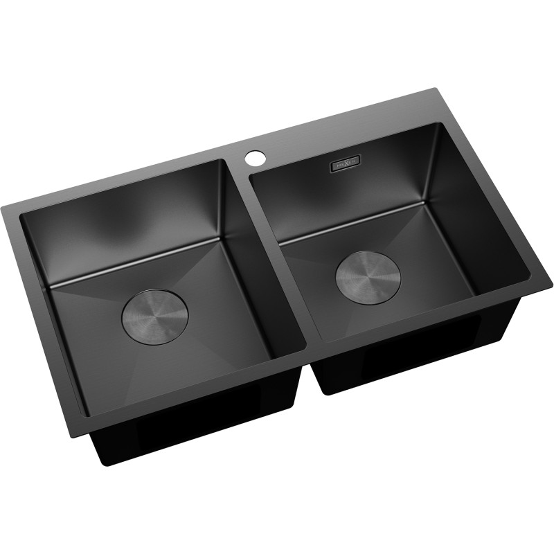 Mexen Xorin roostevabast terasest 2-kambriline kraanikauss 780 x 450 mm, must - 6441782000-70