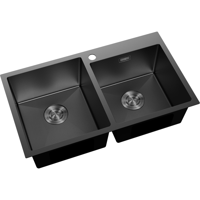 Mexen Xorin lavatório em aço inoxidável de 2 cubas 780 x 450 mm, preto HC - 6441782000-70HC