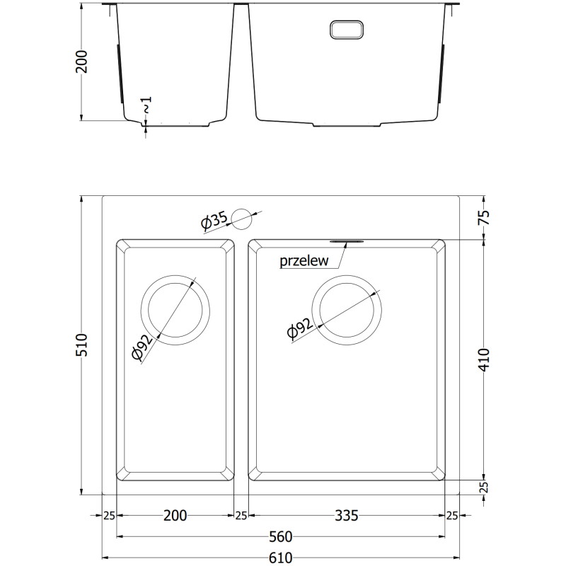 Mexen Flexo terasest 1,5-kambri kraanikauss 610 x 510 mm, kuldne - 6446611500-55