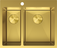 Mexen Flexo lava-louça de aço inoxidável de 1,5 bacias 610 x 510 mm, dourado - 6446611500-55