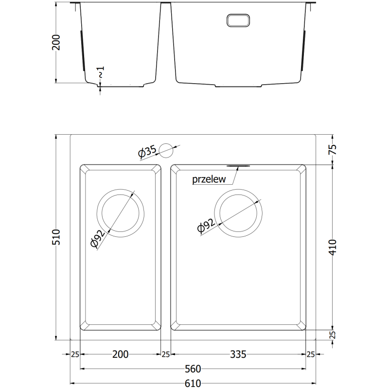 Mexen Flexo rostfri diskho med 1,5 ho, 610 x 510 mm, guld HC - 6446611500-55HC