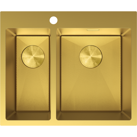 Mexen Flexo fregadero de acero inoxidable de 1,5 cuencas 610 x 510 mm, dorado HC - 6446611500-55HC
