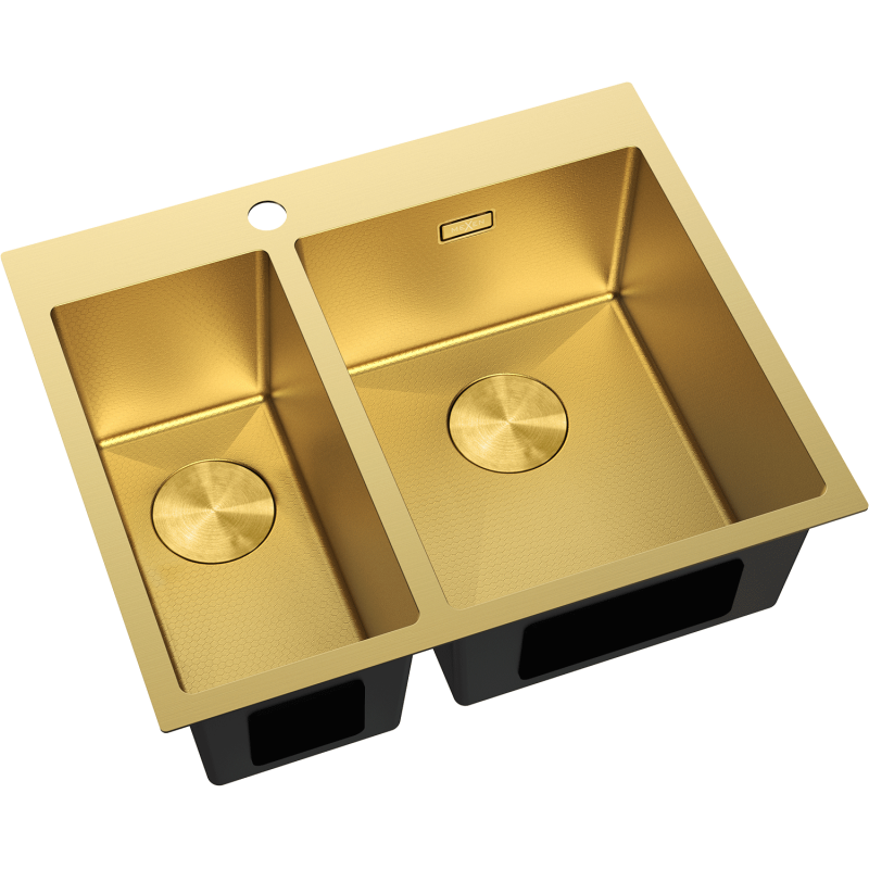 Mexen Flexo fregadero de acero inoxidable de 1,5 cuencas 610 x 510 mm, dorado HC - 6446611500-55HC