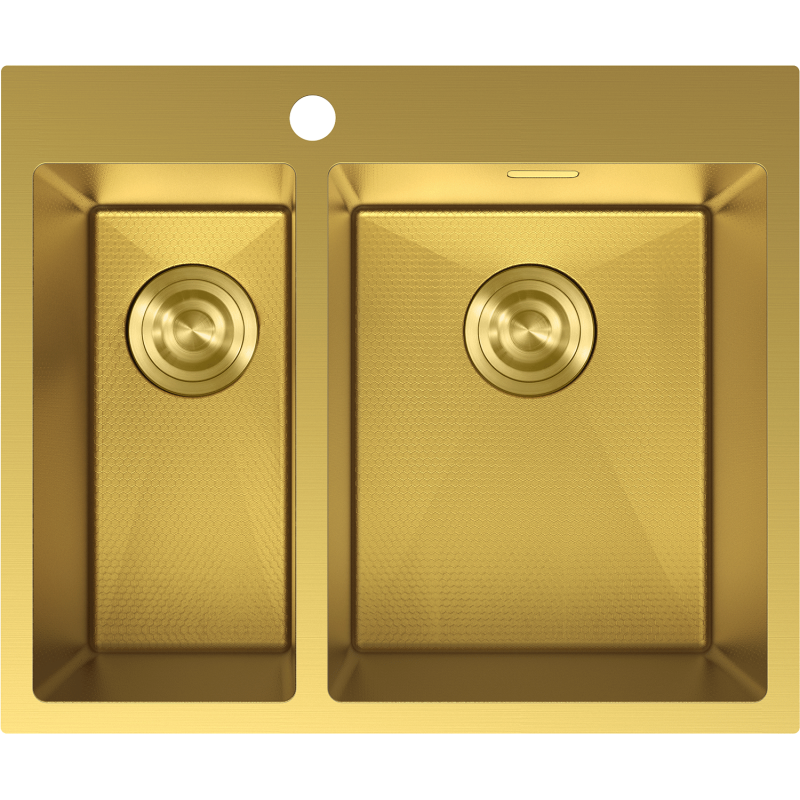 Mexen Flexo fregadero de acero inoxidable de 1,5 cuencas 610 x 510 mm, dorado HC - 6446611500-55HC