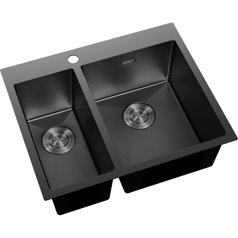 Mexen Flexo fregadero de acero inoxidable de 1,5 cubetas 610 x 510 mm, negro - 6446611500-70