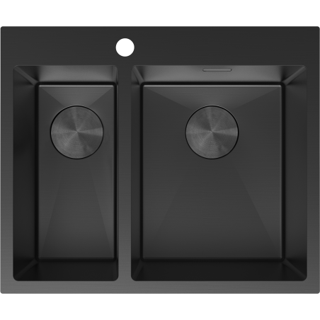 Mexen Flexo lavello in acciaio inox 1,5 vasche 610 x 510 mm, nero - 6446611500-70