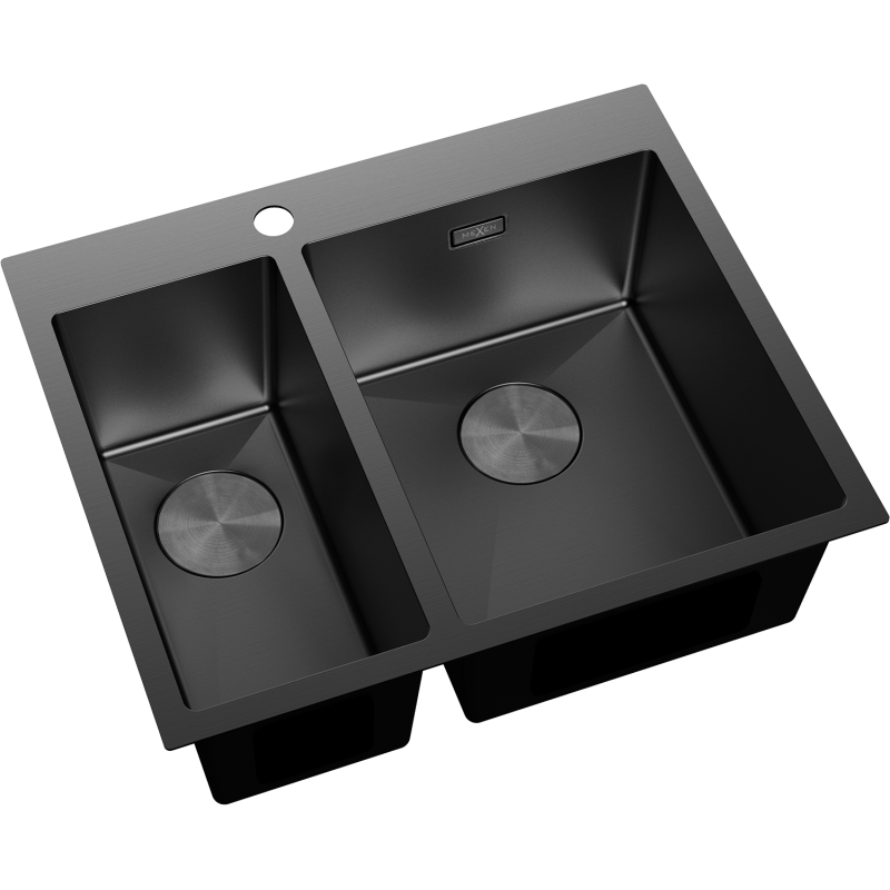 Mexen Flexo fregadero de acero inoxidable de 1,5 cubetas 610 x 510 mm, negro - 6446611500-70