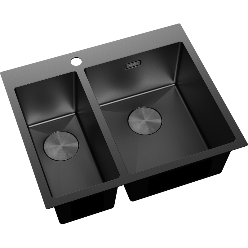 Mexen Flexo steel sink 1.5-bowl 610 x 510 mm, black - 6446611500-70