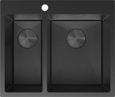 Mexen Flexo svart HC rostfritt stål diskbänk 1,5-kammare 610 x 510 mm - 6446611500-70HC