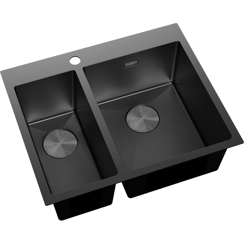 Mexen Flexo fregadero de acero inoxidable de 1,5 cuencas 610 x 510 mm, negro HC - 6446611500-70HC