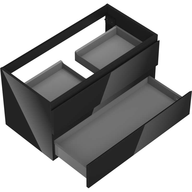 Mexen Orio badrumsskåp under tvättställ 90 cm, 2 lådor, svart glans - 91A10-09047-2-BFF70