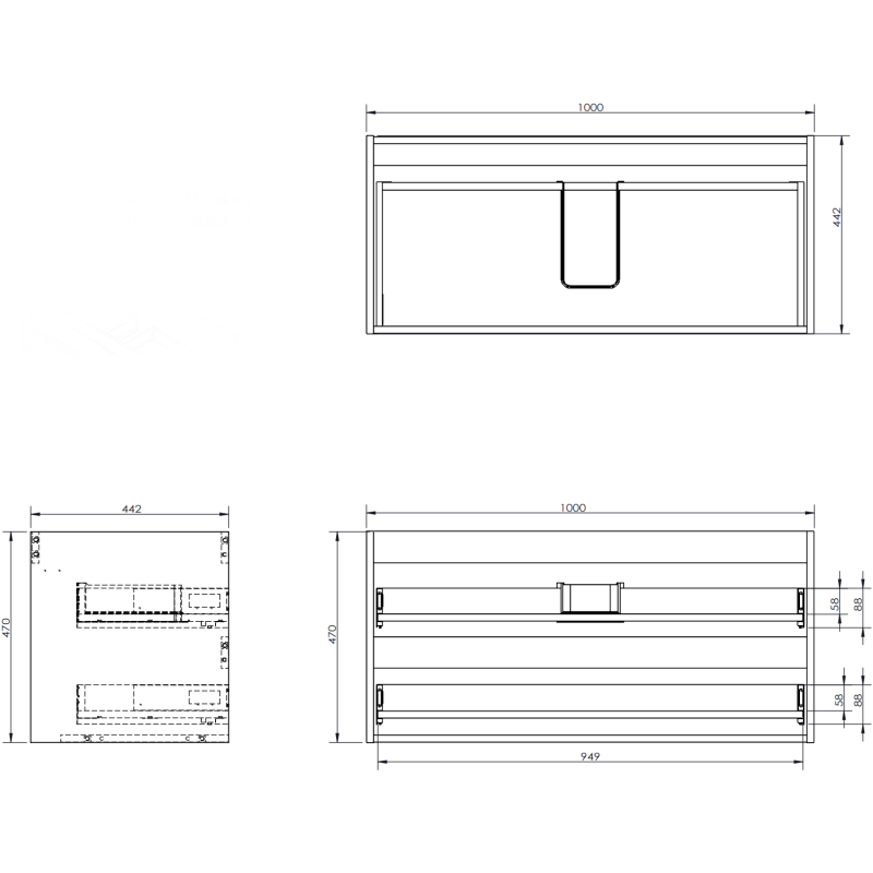 Mexen Orio gabinete de baño para lavabo de 100 cm, 2 cajones, blanco brillo - 91A10-10047-2-BFF00