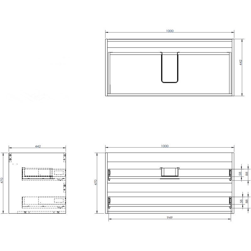 Mexen Orio badkamerkast onder wastafel 100 cm, 2 laden, zwart glans - 91A10-10047-2-BFF70