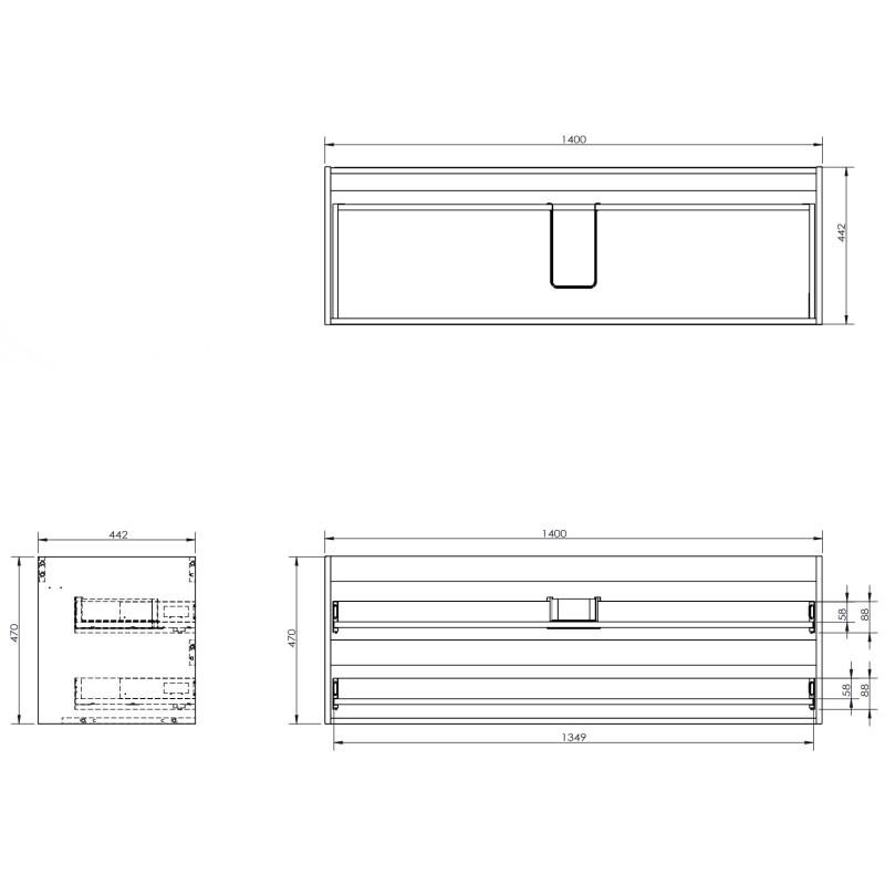 Mexen Orio szafka łazienkowa podumywalkowa 140 cm, 2 szuflady, szara mat - 91A10-14047-2-BFF62