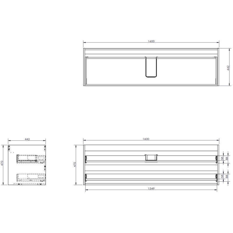 Mexen Orio Badezimmerschrank unter Waschbecken 160 cm, 2 Schubladen, schwarz matt - 91A10-16047-2-BFF71