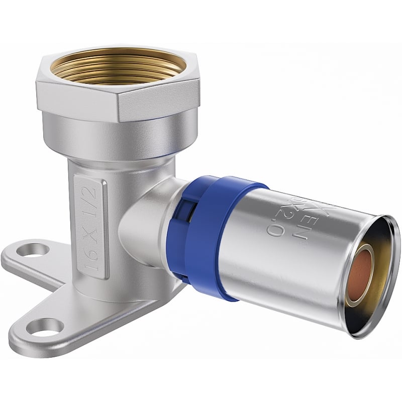 Mexen PEX-P kolano zaciskowe naścienne  z łapą, zaprasowywane PEX 16 x 1/2 GW - W97128-1612F-00