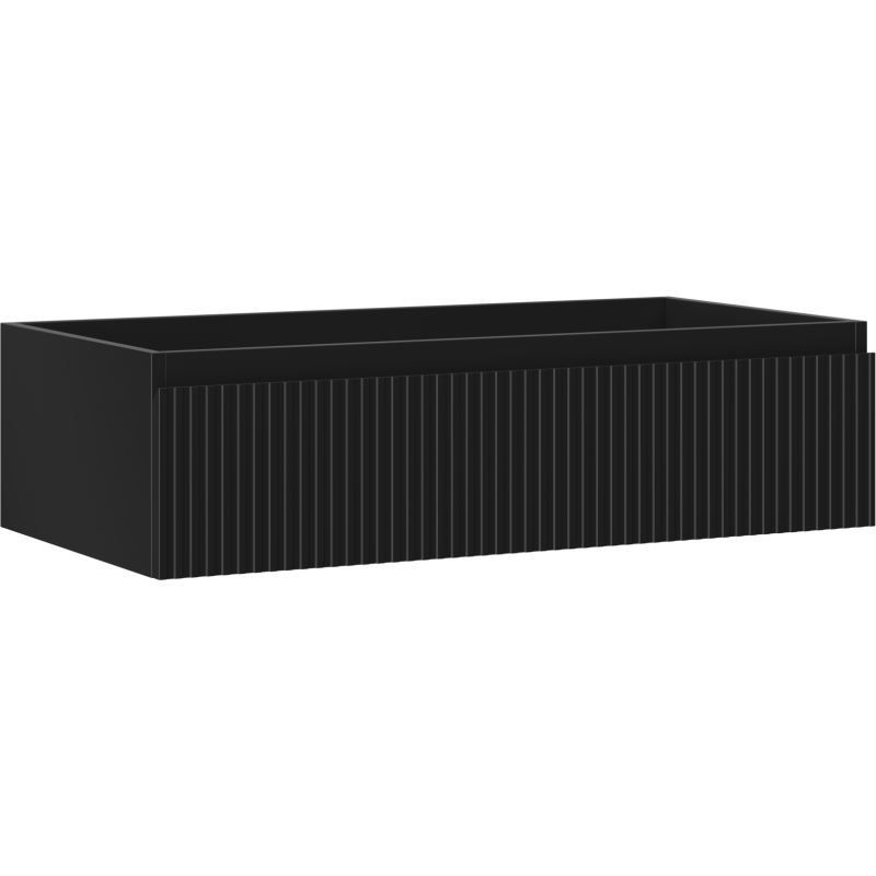 Mexen Rivel kylpyhuonekaappi pesualtaan alapuolelle 90 cm, 1 laatikko, uritettu, musta matta - 91A20-09023-1-BF71