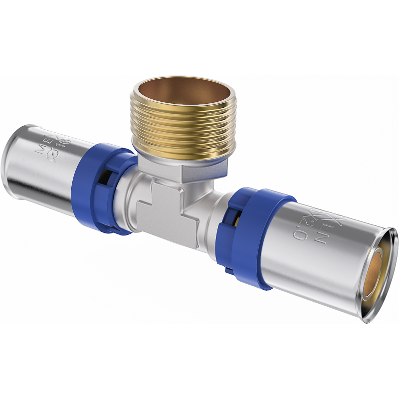 Mexen PEX-P Pressfitting-T-Stück, pressbar PEX 25 x 1 AG x 25 - W97133-2510M25-00
