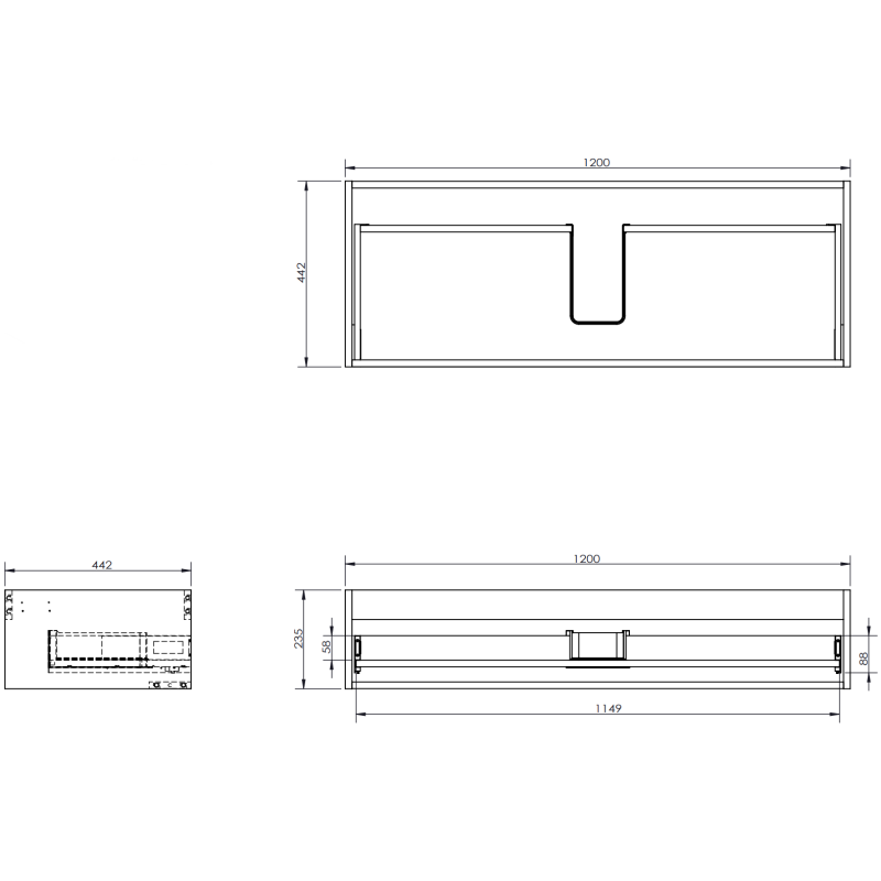 Mexen Rivel armário de casa de banho sob lavatório 120 cm, 1 gaveta, ranhurada, cinza mate - 91A20-12023-1-BF62