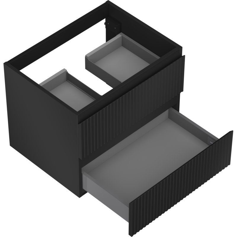 Mexen Rivel armário de casa de banho debaixo do lavatório 60 cm, 2 gavetas, canelado, preto mate - 91A20-06047-2-BFF71