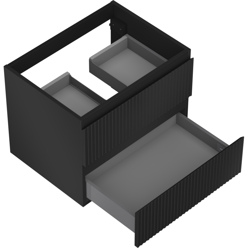 Mexen Rivel mobiletto da bagno 60 cm, 2 cassetti, scanalato, nero opaco - 91A20-06047-2-BFF71