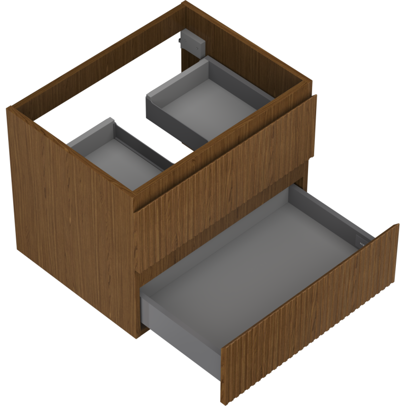 Mexen Rivel bathroom cabinet under-sink 60 cm, 2 drawers, fluted, walnut - 91A20-06047-2-BFF86