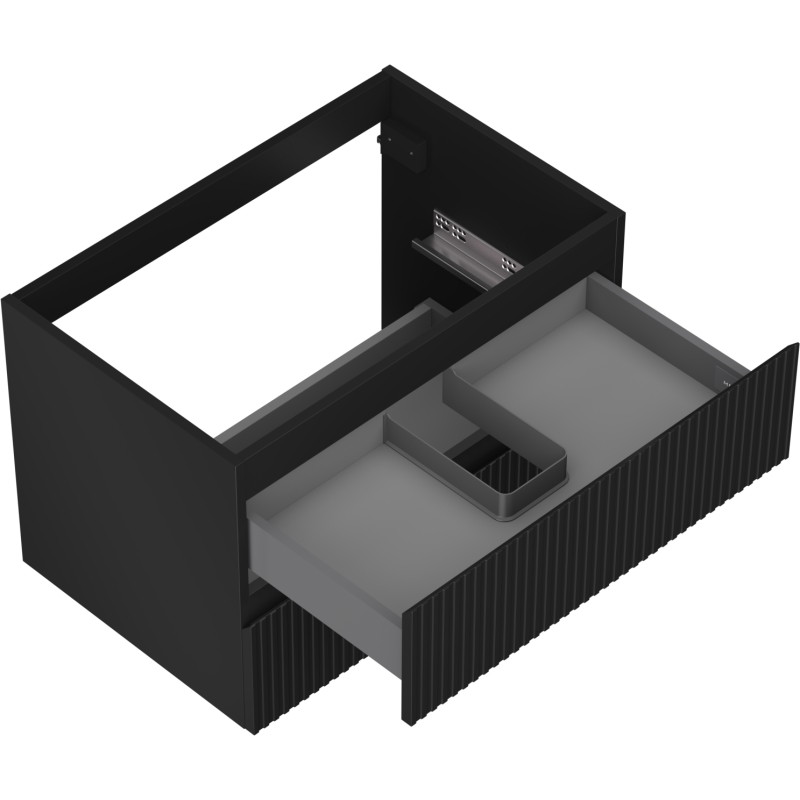 Mexen Rivel vannitoakapp kraanikausi alla 70 cm, 2 sahtlit, sooneline, must matt - 91A20-07047-2-BFF71