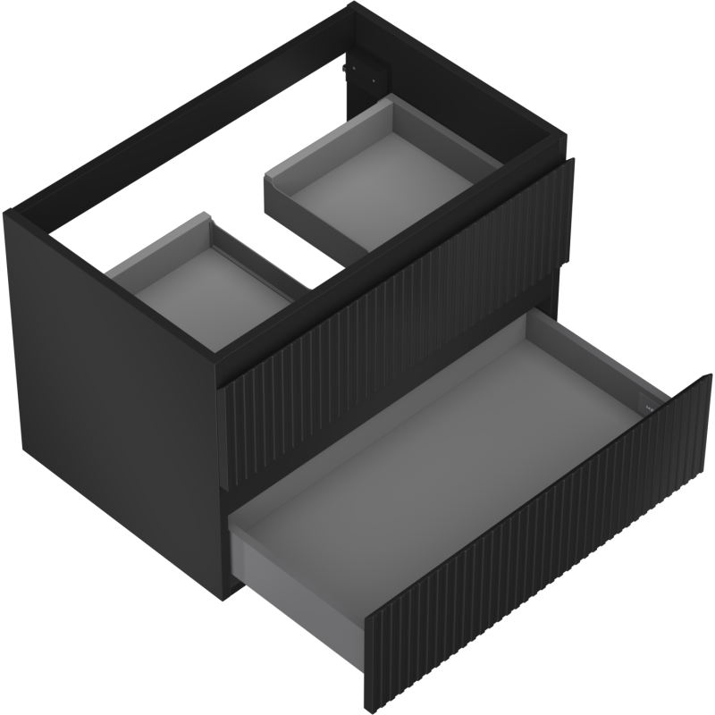 Mexen Rivel Badezimmerschrank unter dem Waschbecken 70 cm, 2 Schubladen, gerillt, schwarz matt - 91A20-07047-2-BFF71