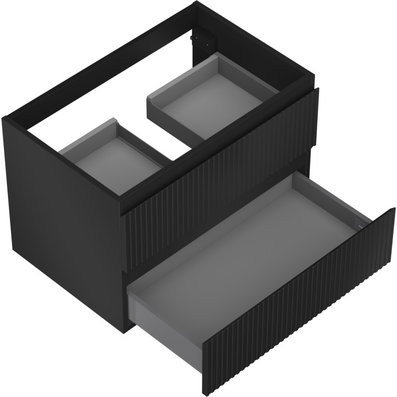 Mexen Rivel vannitoakapp kraanikausi alla 70 cm, 2 sahtlit, sooneline, must matt - 91A20-07047-2-BFF71