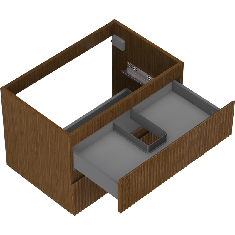 Mexen Rivel bathroom cabinet with basin 70 cm, 2 drawers, grooved, walnut - 91A20-07047-2-BFF86