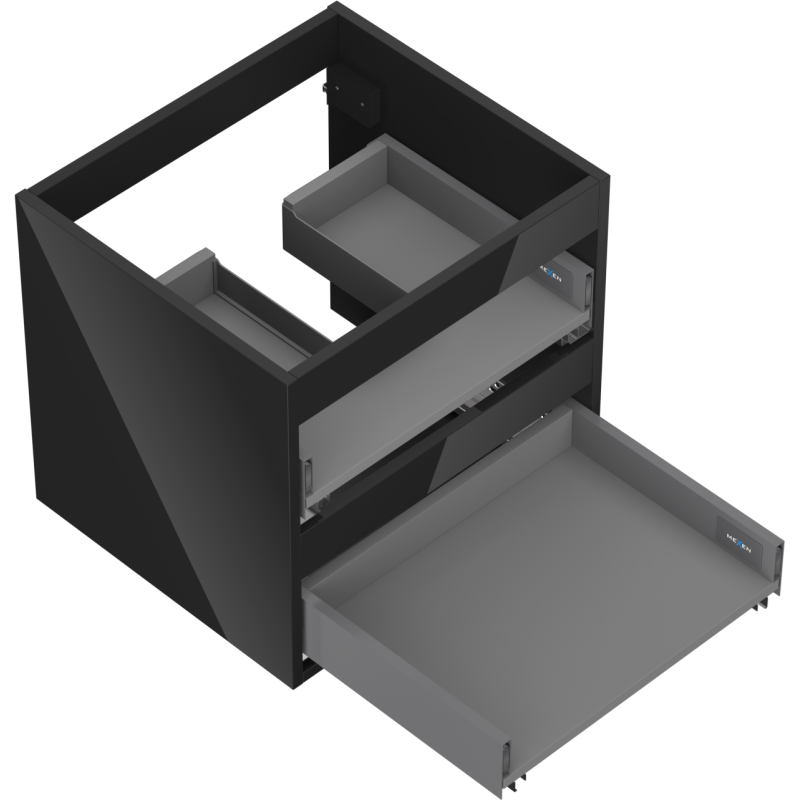Mexen Box-A cuerpo del gabinete bajo lavabo 50 cm, 2 cajones, negro brillo - 91AX0-0500-470-2-70