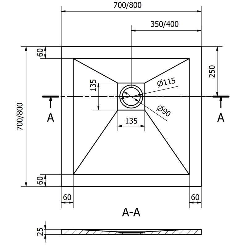 Mexen Stone+ komposiitmaterjalist ruudukujuline dušialus 80 x 80 cm, valge - 44108080