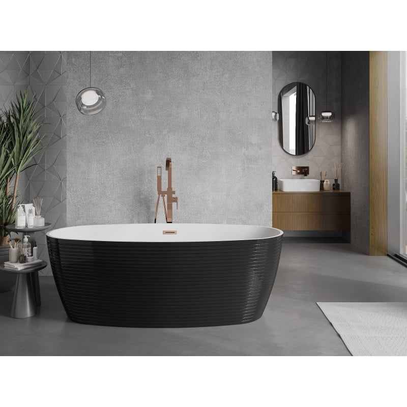 Mexen Lira baignoire autoportante modèle 170 x 80 cm, blanc/noir, trop-plein cuivre brossé - 52831708075-65