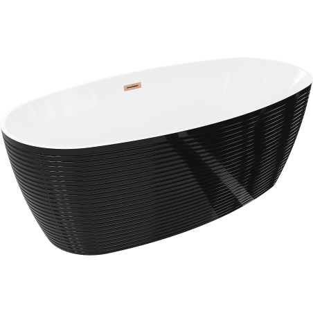 Mexen Lira baignoire autoportante modèle 170 x 80 cm, blanc/noir, trop-plein cuivre brossé - 52831708075-65