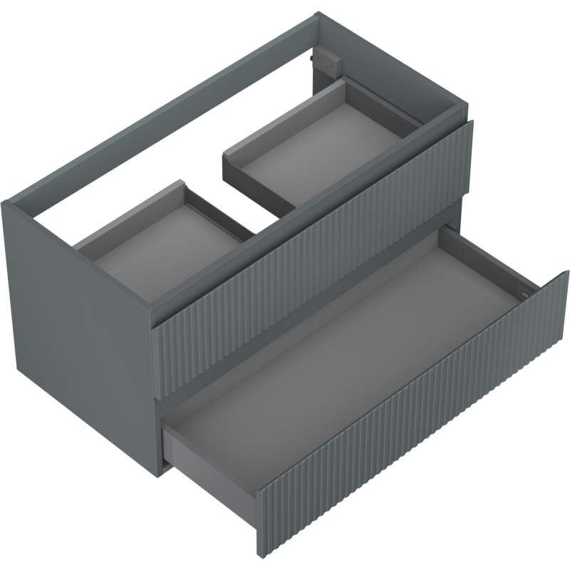 Mexen Rivel badkamerkastje onder wastafel 90 cm, 2 laden, gegroefd, grafiet mat - 91A20-09047-2-BFF66