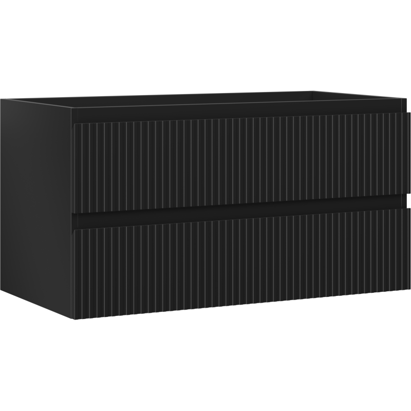 Mexen Rivel armario de baño bajo lavabo 90 cm, 2 cajones, acanalado, negro mate - 91A20-09047-2-BFF71