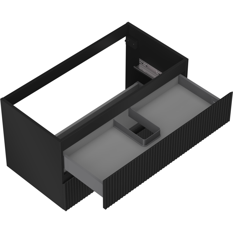 Mexen Rivel kylpyhuonekaappi pesualtaan alla 90 cm, 2 laatikkoa, uurrettu, musta matta - 91A20-09047-2-BFF71