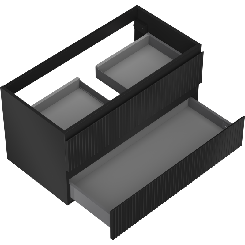 Mexen Rivel armario de baño bajo lavabo 90 cm, 2 cajones, acanalado, negro mate - 91A20-09047-2-BFF71
