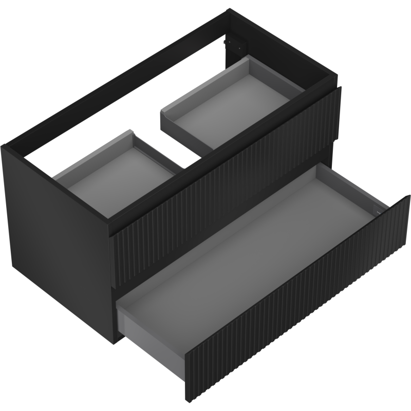 Mexen Rivel badkamerkast onder de wastafel 90 cm, 2 laden, gegroefd, zwart mat - 91A20-09047-2-BFF71